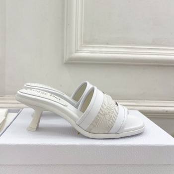 Dior Dway Heel Slide Sandals 5.5cm in Embroidered Calfskin White 2024 0604 (MD-240604085)