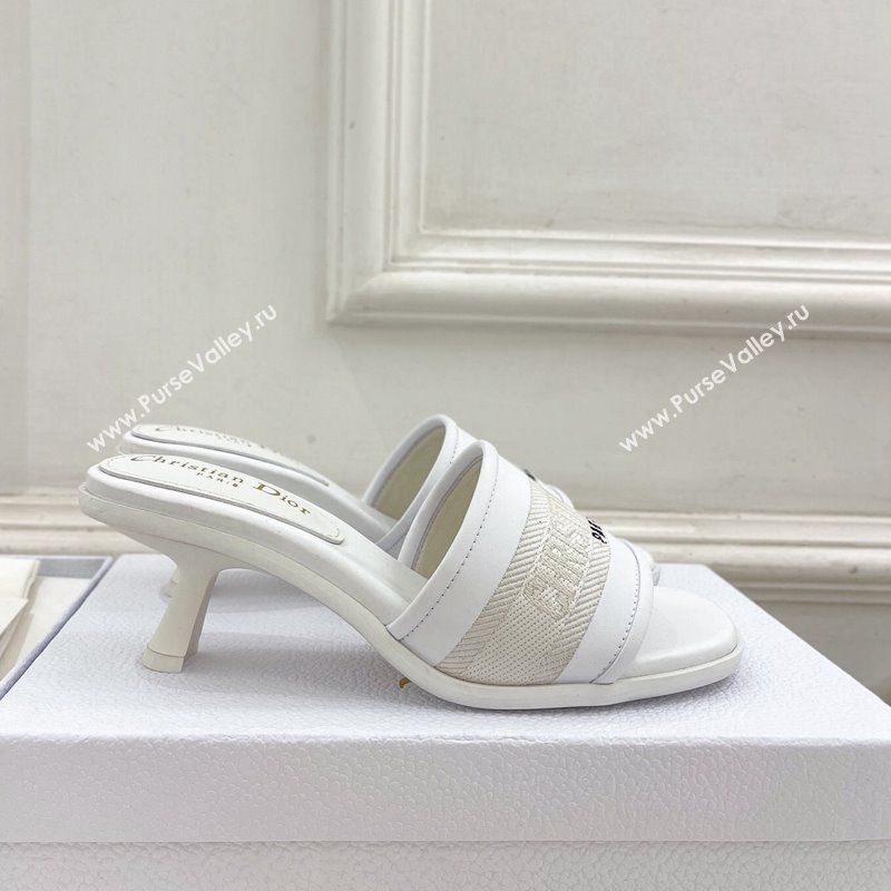 Dior Dway Heel Slide Sandals 5.5cm in Embroidered Calfskin White 2024 0604 (MD-240604085)