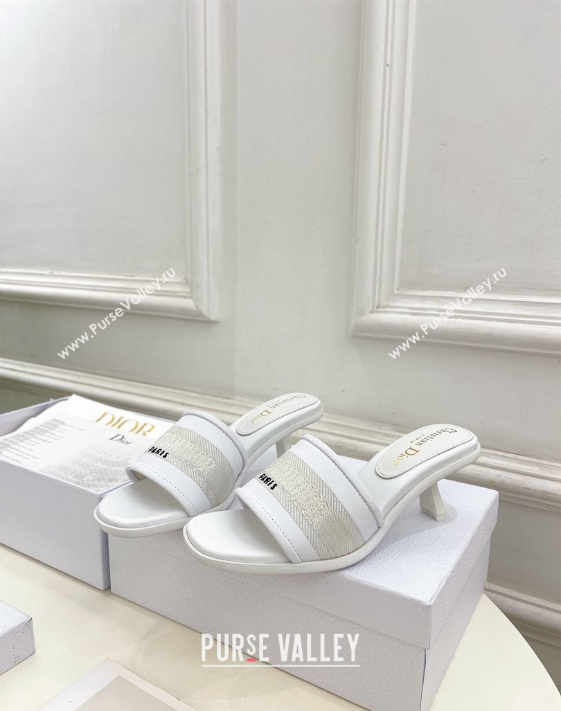 Dior Dway Heel Slide Sandals 5.5cm in Embroidered Calfskin White 2024 0604 (MD-240604085)