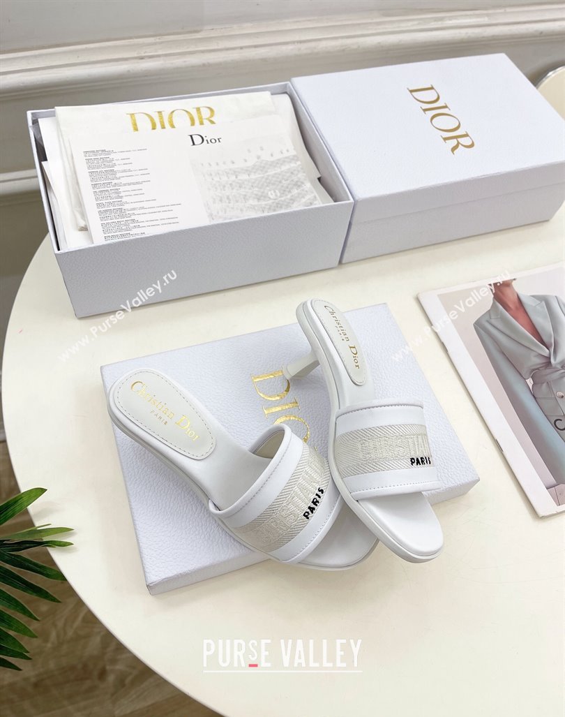 Dior Dway Heel Slide Sandals 5.5cm in Embroidered Calfskin White 2024 0604 (MD-240604085)