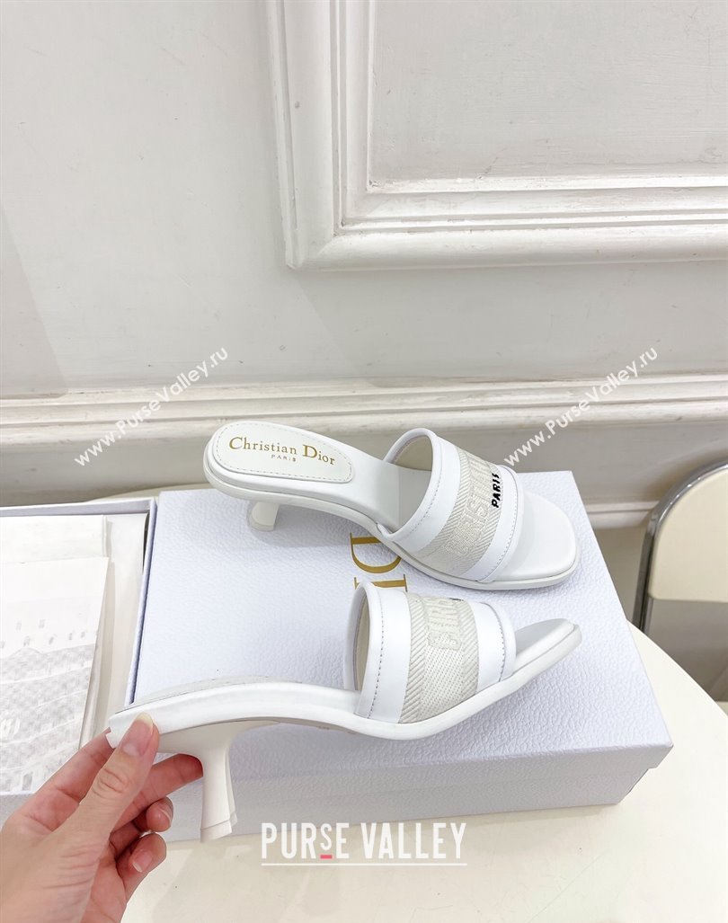 Dior Dway Heel Slide Sandals 5.5cm in Embroidered Calfskin White 2024 0604 (MD-240604085)