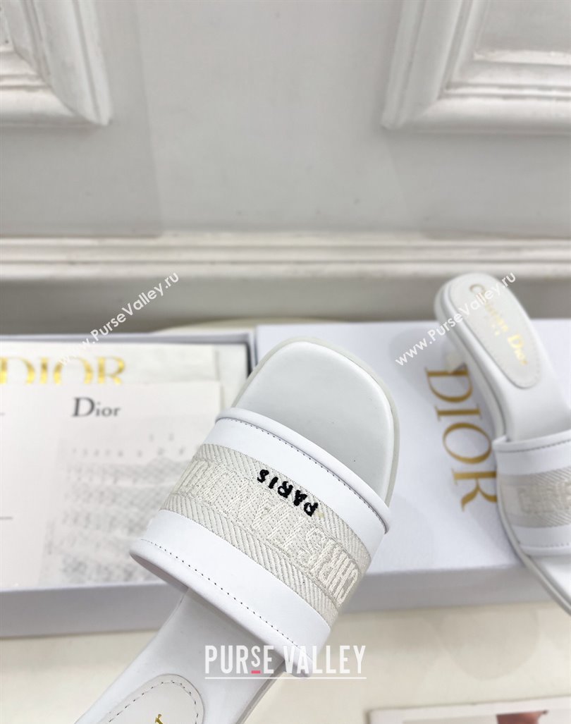 Dior Dway Heel Slide Sandals 5.5cm in Embroidered Calfskin White 2024 0604 (MD-240604085)