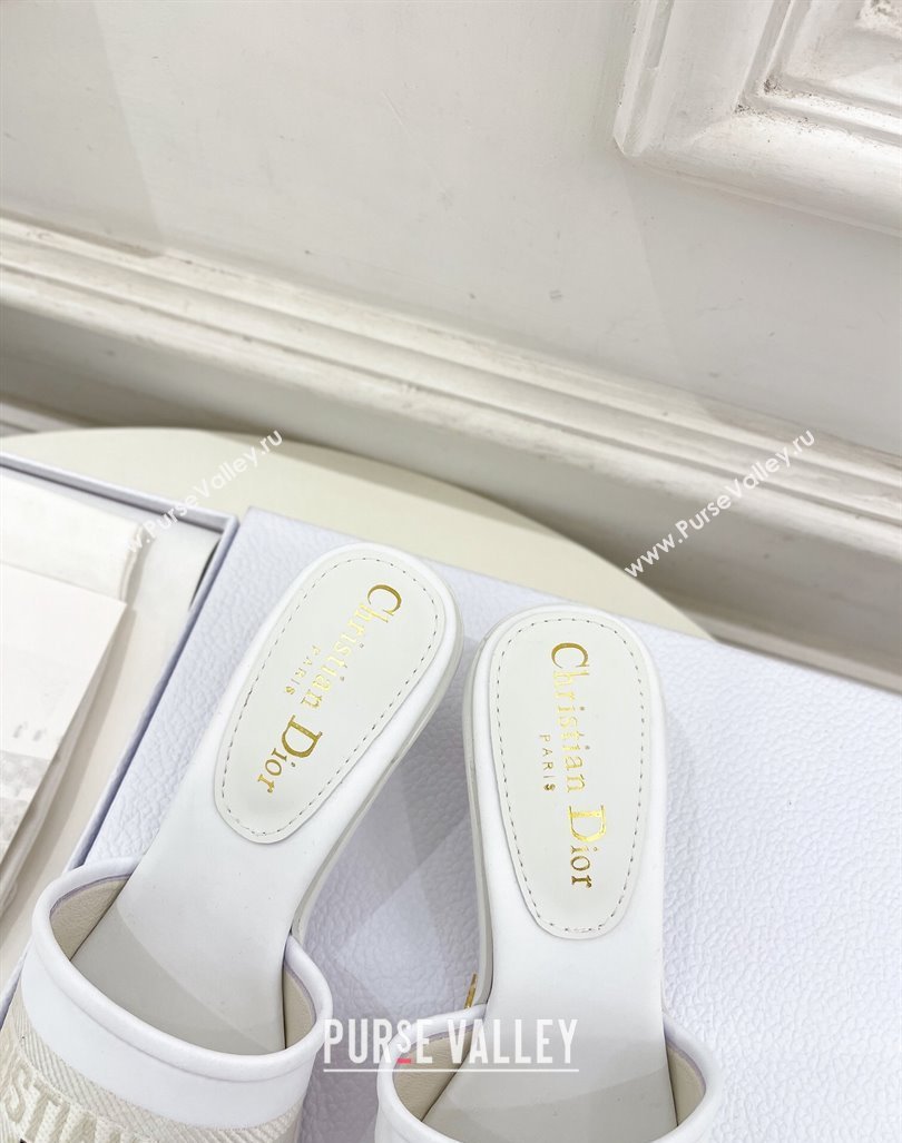 Dior Dway Heel Slide Sandals 5.5cm in Embroidered Calfskin White 2024 0604 (MD-240604085)