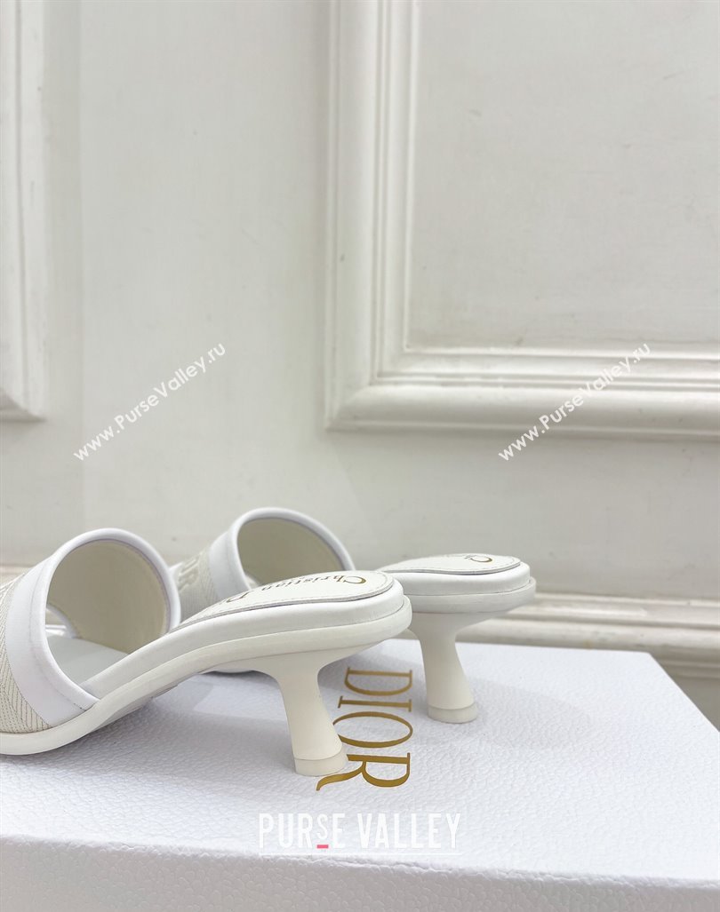 Dior Dway Heel Slide Sandals 5.5cm in Embroidered Calfskin White 2024 0604 (MD-240604085)