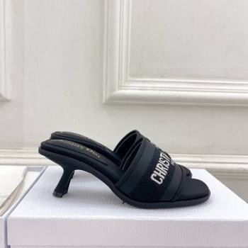 Dior Dway Heel Slide Sandals 5.5cm in Embroidered Calfskin Black 2024 0604 (MD-240604086)