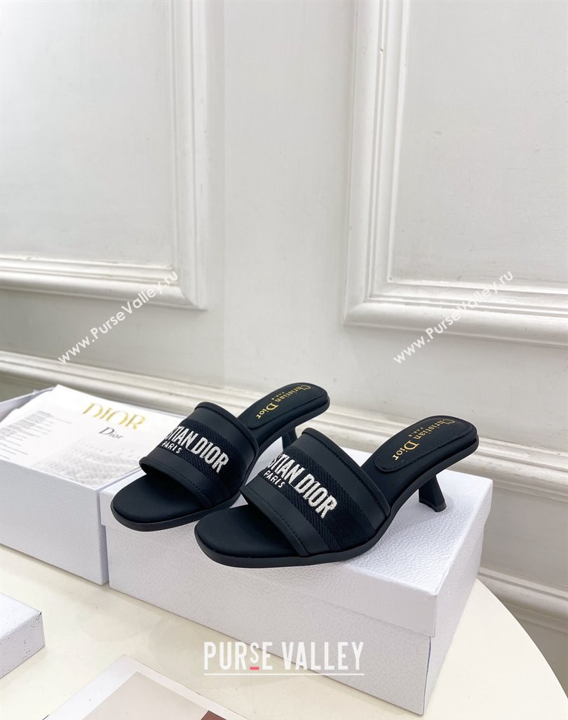 Dior Dway Heel Slide Sandals 5.5cm in Embroidered Calfskin Black 2024 0604 (MD-240604086)