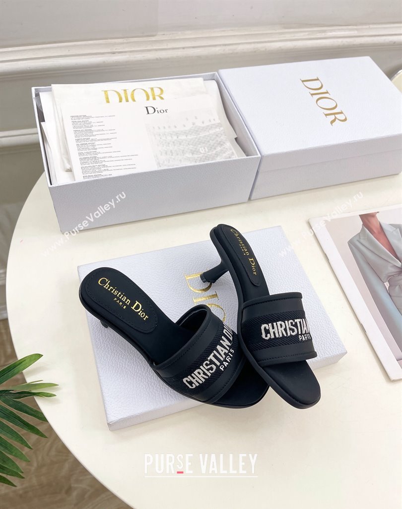 Dior Dway Heel Slide Sandals 5.5cm in Embroidered Calfskin Black 2024 0604 (MD-240604086)