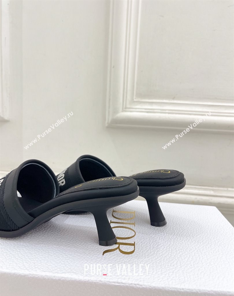 Dior Dway Heel Slide Sandals 5.5cm in Embroidered Calfskin Black 2024 0604 (MD-240604086)