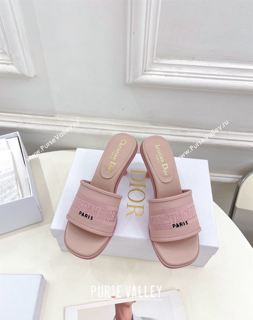 Dior Dway Heel Slide Sandals 8cm in Embroidered Calfskin Pink 2024 0604 (MD-240604088)