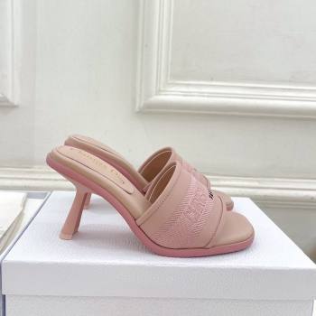 Dior Dway Heel Slide Sandals 8cm in Embroidered Calfskin Pink 2024 0604 (MD-240604088)