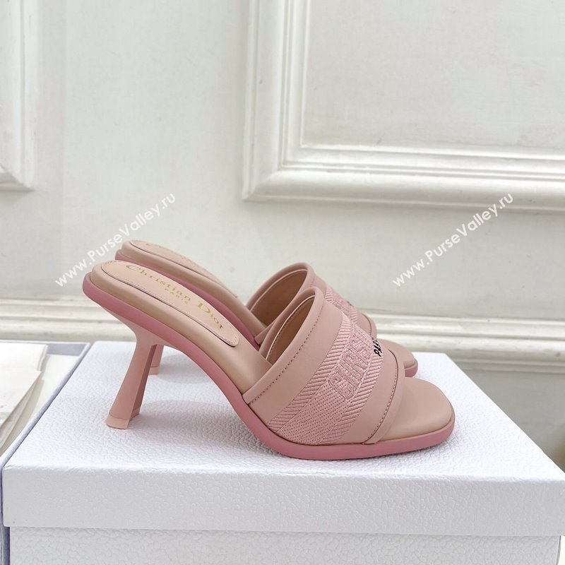 Dior Dway Heel Slide Sandals 8cm in Embroidered Calfskin Pink 2024 0604 (MD-240604088)