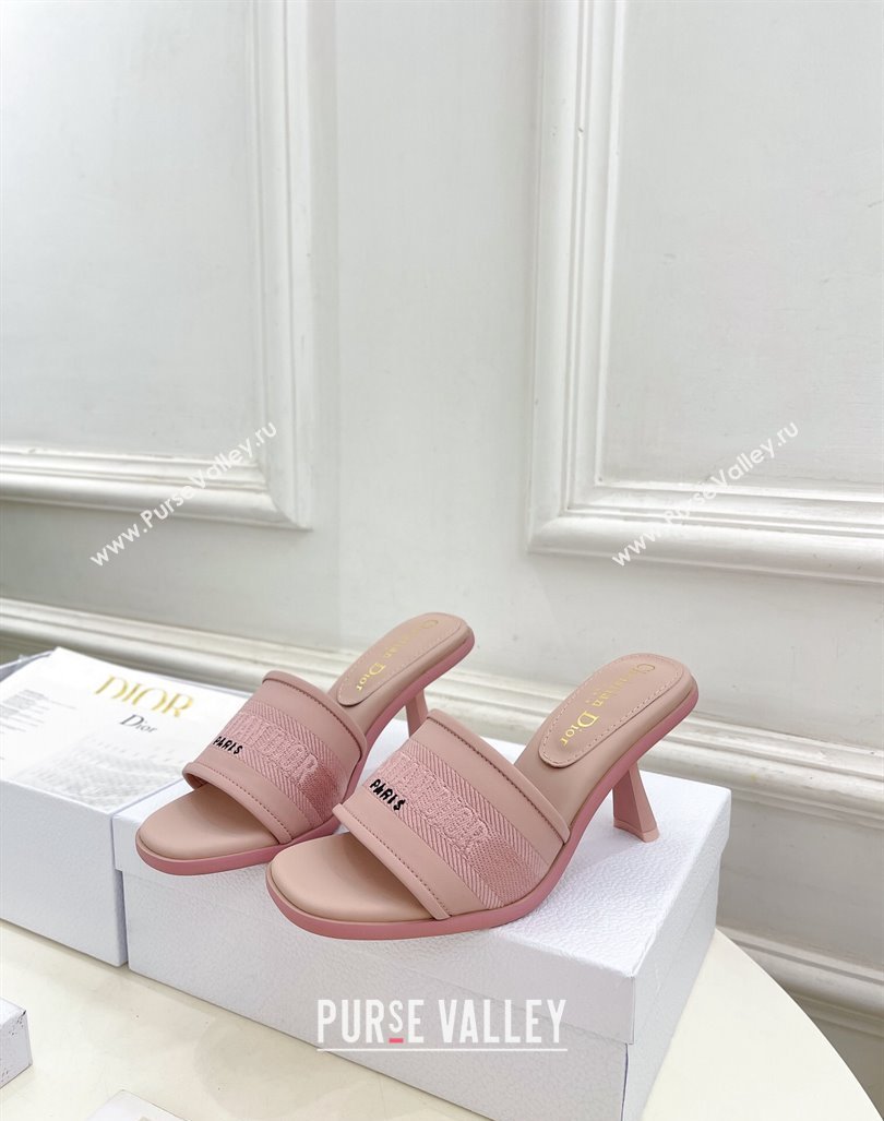 Dior Dway Heel Slide Sandals 8cm in Embroidered Calfskin Pink 2024 0604 (MD-240604088)