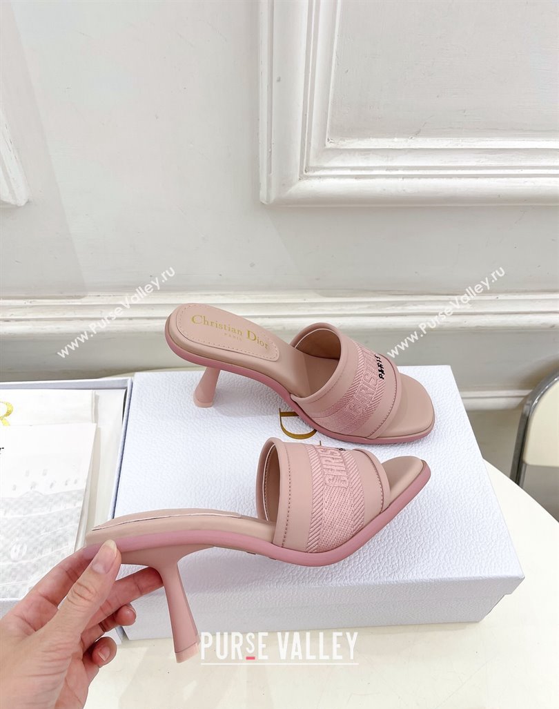 Dior Dway Heel Slide Sandals 8cm in Embroidered Calfskin Pink 2024 0604 (MD-240604088)