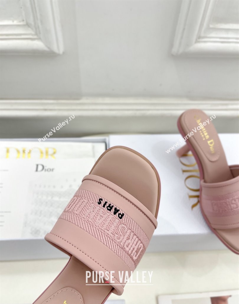 Dior Dway Heel Slide Sandals 8cm in Embroidered Calfskin Pink 2024 0604 (MD-240604088)