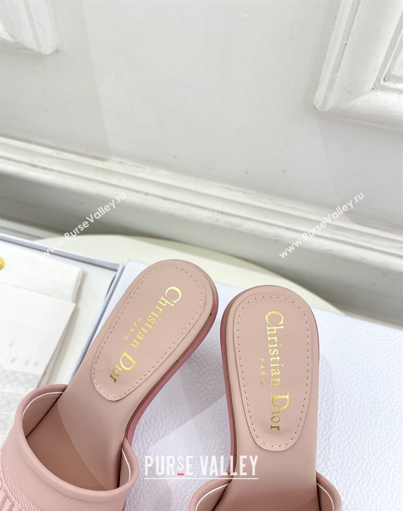 Dior Dway Heel Slide Sandals 8cm in Embroidered Calfskin Pink 2024 0604 (MD-240604088)