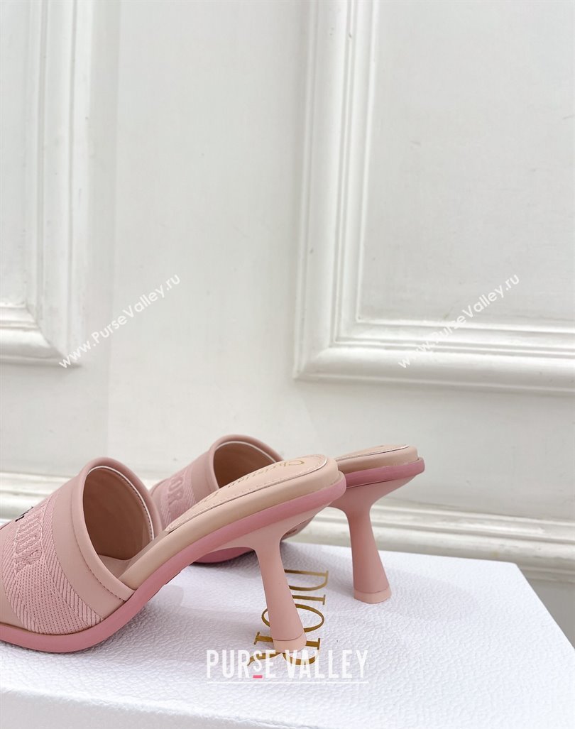 Dior Dway Heel Slide Sandals 8cm in Embroidered Calfskin Pink 2024 0604 (MD-240604088)