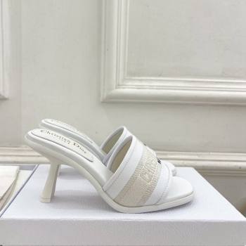 Dior Dway Heel Slide Sandals 8cm in Embroidered Calfskin White 2024 0604 (MD-240604089)