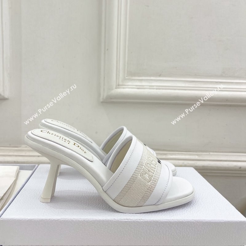 Dior Dway Heel Slide Sandals 8cm in Embroidered Calfskin White 2024 0604 (MD-240604089)