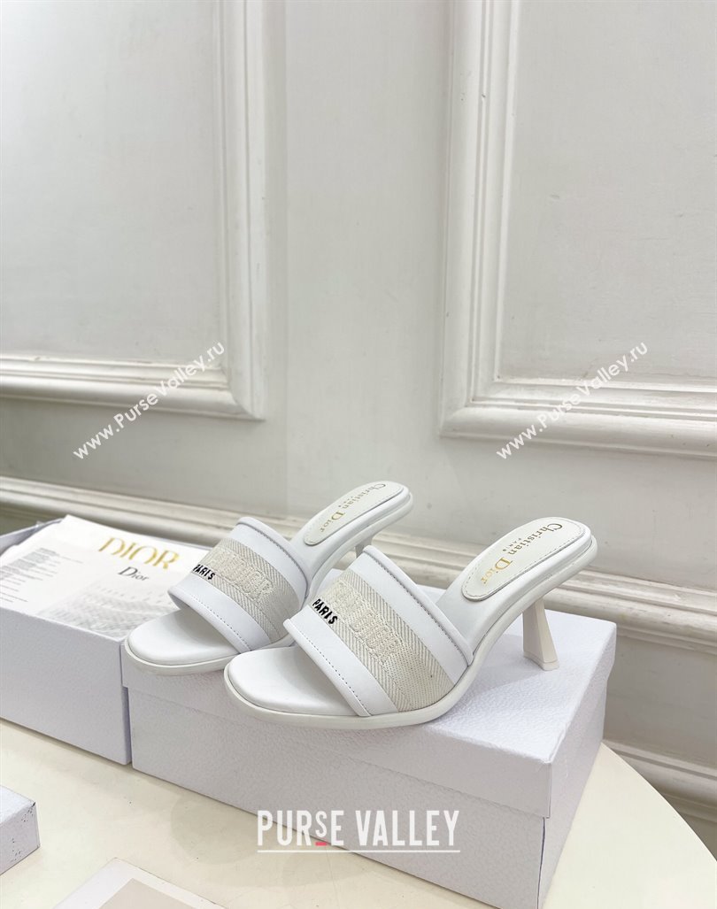 Dior Dway Heel Slide Sandals 8cm in Embroidered Calfskin White 2024 0604 (MD-240604089)