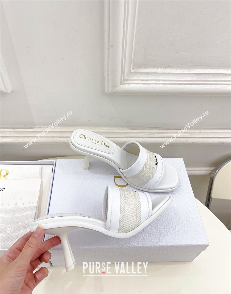 Dior Dway Heel Slide Sandals 8cm in Embroidered Calfskin White 2024 0604 (MD-240604089)