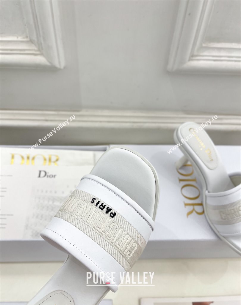 Dior Dway Heel Slide Sandals 8cm in Embroidered Calfskin White 2024 0604 (MD-240604089)