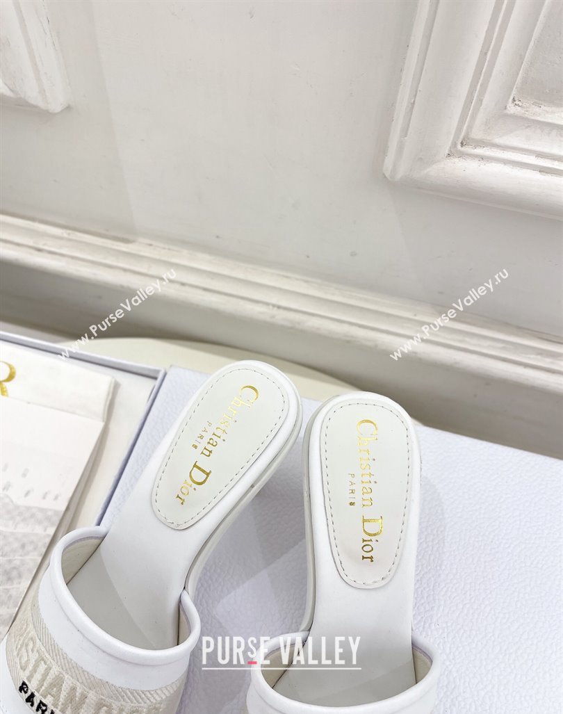 Dior Dway Heel Slide Sandals 8cm in Embroidered Calfskin White 2024 0604 (MD-240604089)