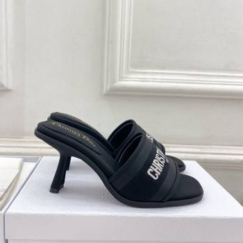 Dior Dway Heel Slide Sandals 8cm in Embroidered Calfskin Black 2024 0604 (MD-240604090)
