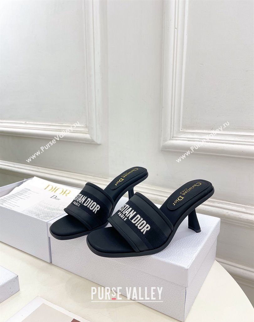 Dior Dway Heel Slide Sandals 8cm in Embroidered Calfskin Black 2024 0604 (MD-240604090)