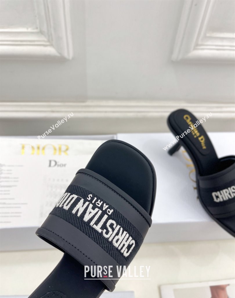 Dior Dway Heel Slide Sandals 8cm in Embroidered Calfskin Black 2024 0604 (MD-240604090)