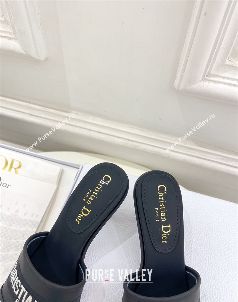 Dior Dway Heel Slide Sandals 8cm in Embroidered Calfskin Black 2024 0604 (MD-240604090)