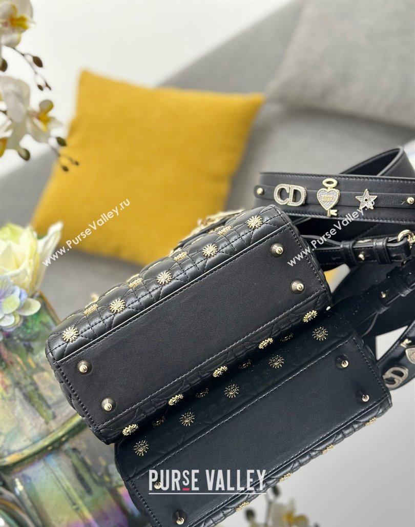 Dior Small Lady Dior MY ABCDior Bag in Black Cannage Lambskin with Gold-Finish Sun Studs 2024 (XXG-240624084)