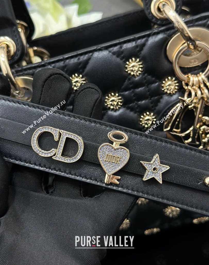 Dior Small Lady Dior MY ABCDior Bag in Black Cannage Lambskin with Gold-Finish Sun Studs 2024 (XXG-240624084)