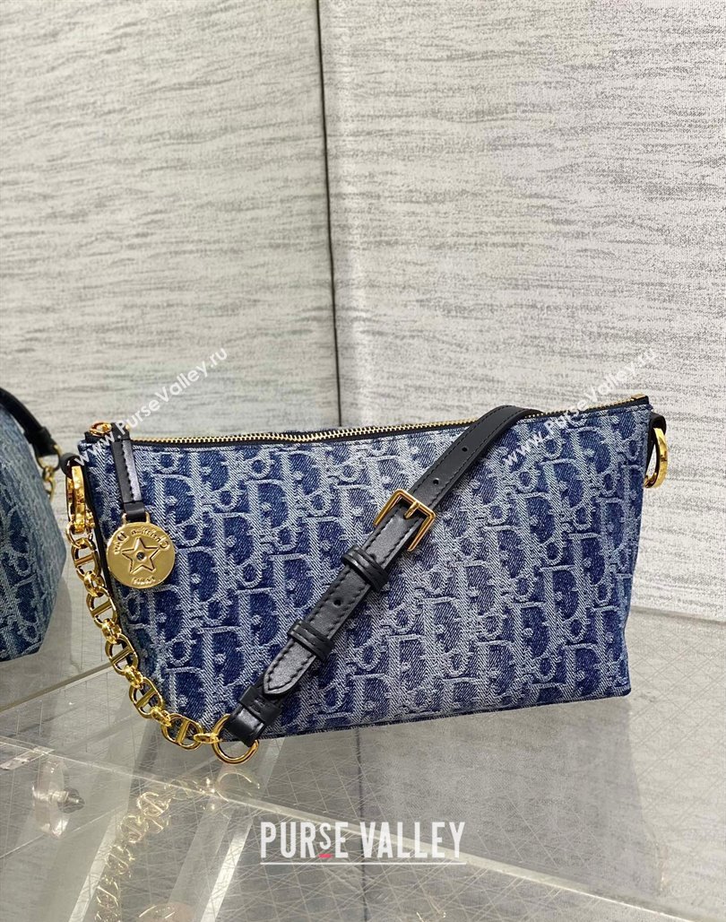 Dior Diorstar Hobo Bag with Chain in Blue Denim Dior Oblique Jacquard 2024 (XXG-240624074)