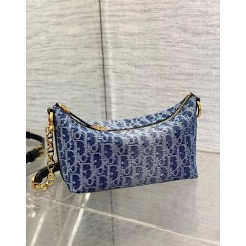 Dior Diorstar Hobo Bag with Chain in Blue Denim Dior Oblique Jacquard 2024 (XXG-240624074)