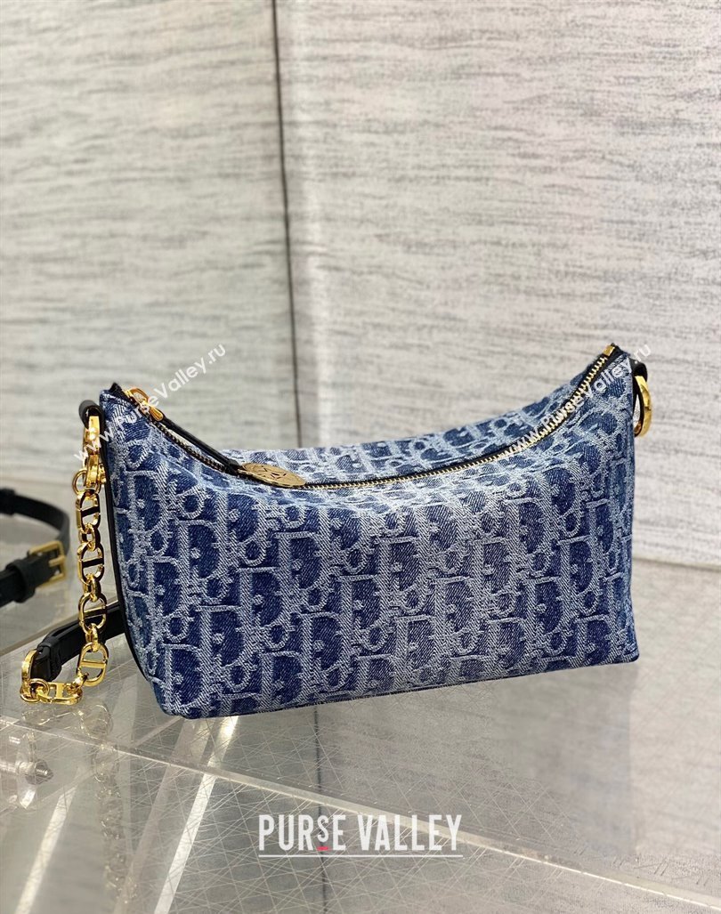 Dior Diorstar Hobo Bag with Chain in Blue Denim Dior Oblique Jacquard 2024 (XXG-240624074)