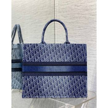 Dior Large Book Tote Bag Bag in Blue Denim Dior Oblique Jacquard 2024 (XXG-240624077)