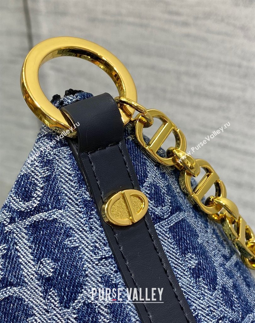 Dior Diorstar Hobo Bag with Chain in Blue Denim Dior Oblique Jacquard 2024 (XXG-240624074)