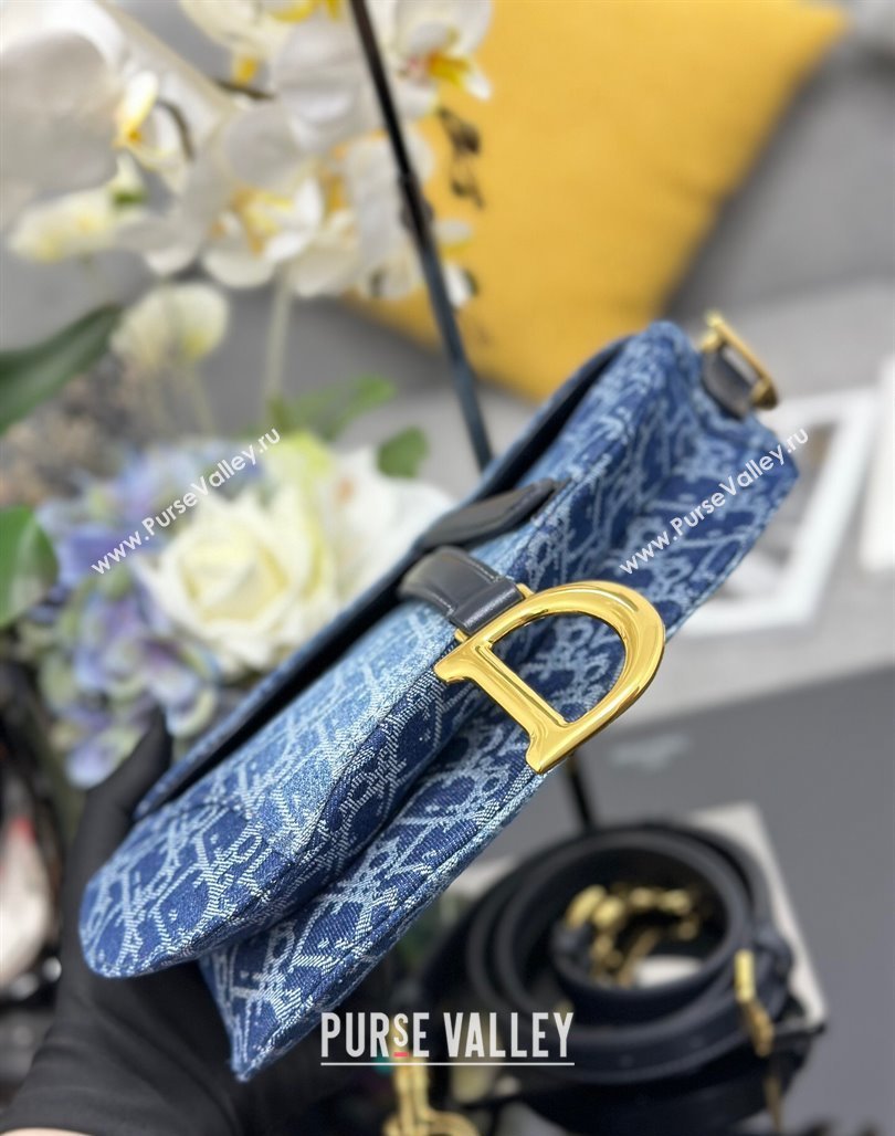 Dior Medium Saddle Bag with Strap in Blue Denim Dior Oblique Jacquard 2024 (XXG-240624080)