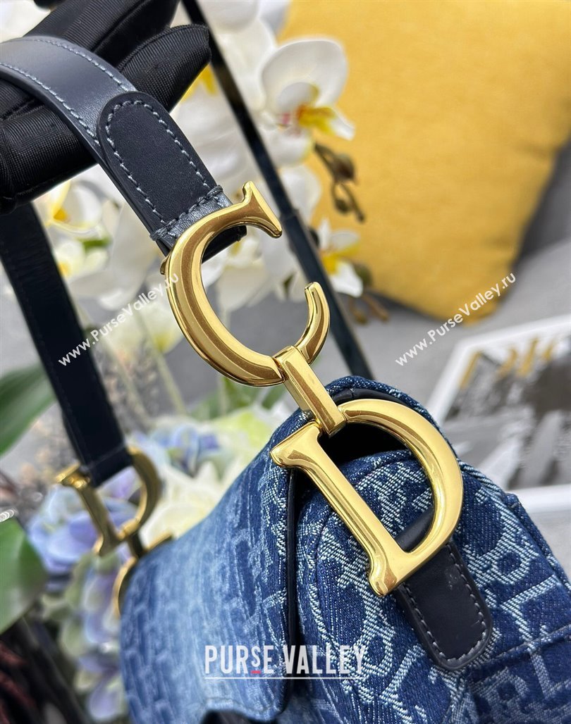 Dior Medium Saddle Bag with Strap in Blue Denim Dior Oblique Jacquard 2024 (XXG-240624080)