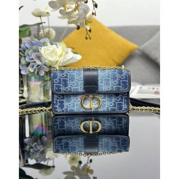 Dior 30 Montaigne East-West Bag with Chain in Blue Denim Dior Oblique Jacquard 2024 (XXG-240624081)