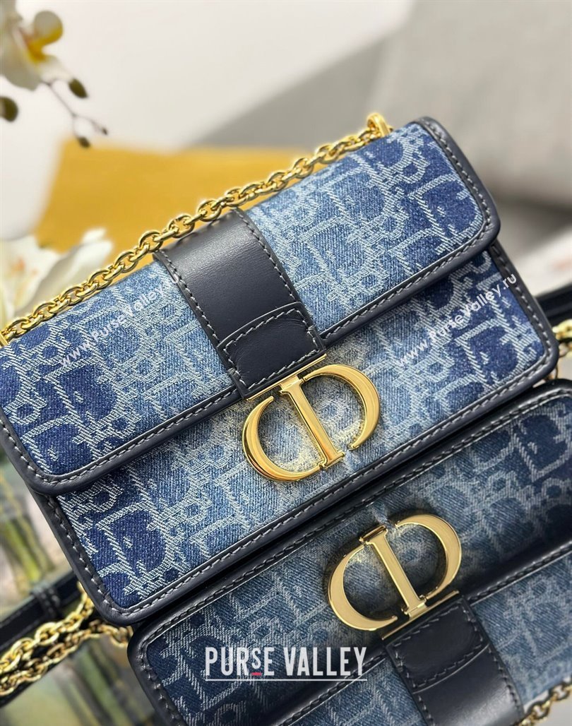 Dior 30 Montaigne East-West Bag with Chain in Blue Denim Dior Oblique Jacquard 2024 (XXG-240624081)