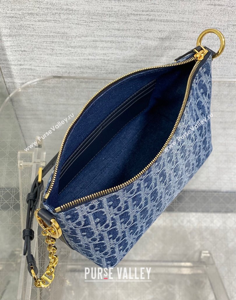 Dior Diorstar Hobo Bag with Chain in Blue Denim Dior Oblique Jacquard 2024 (XXG-240624074)