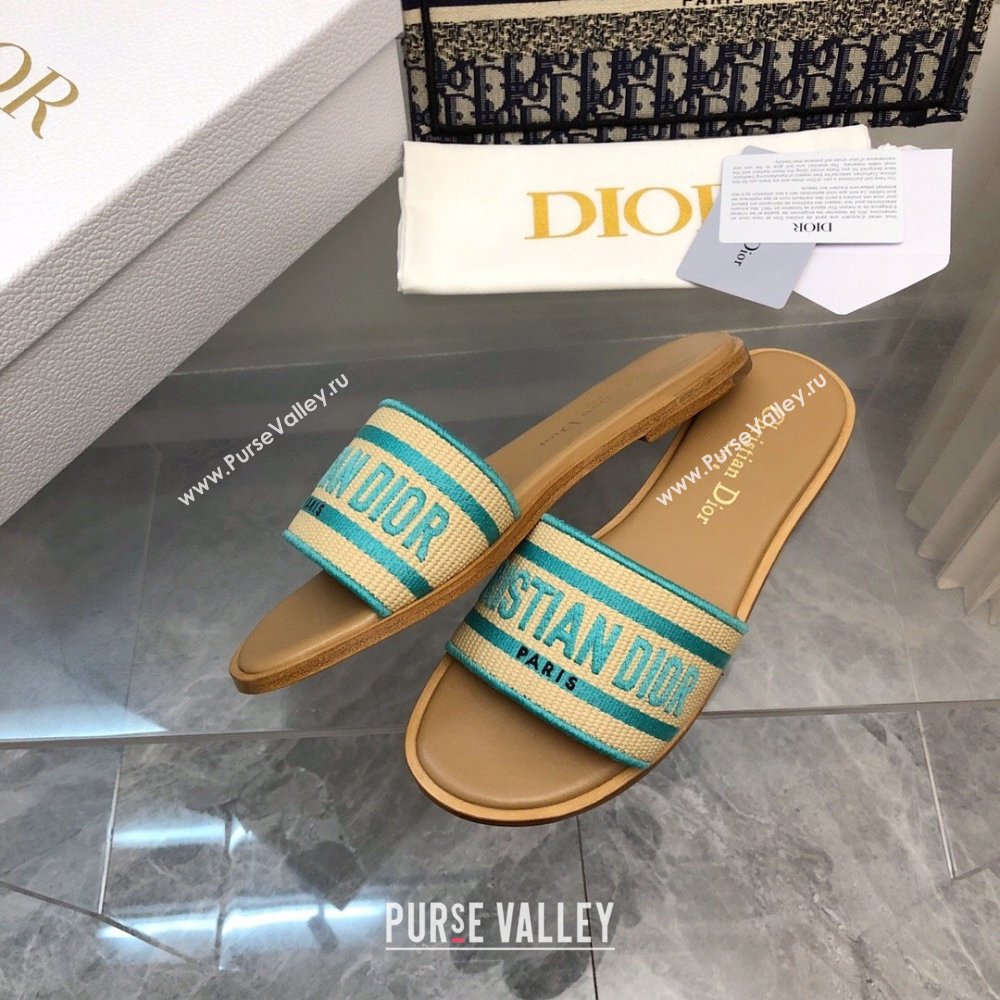 Dior Dioriviera Dway Flat Slides Sandal in Raffia Straw and Embroidered Cotton Green 2024 NO.171 (MD-240702037)