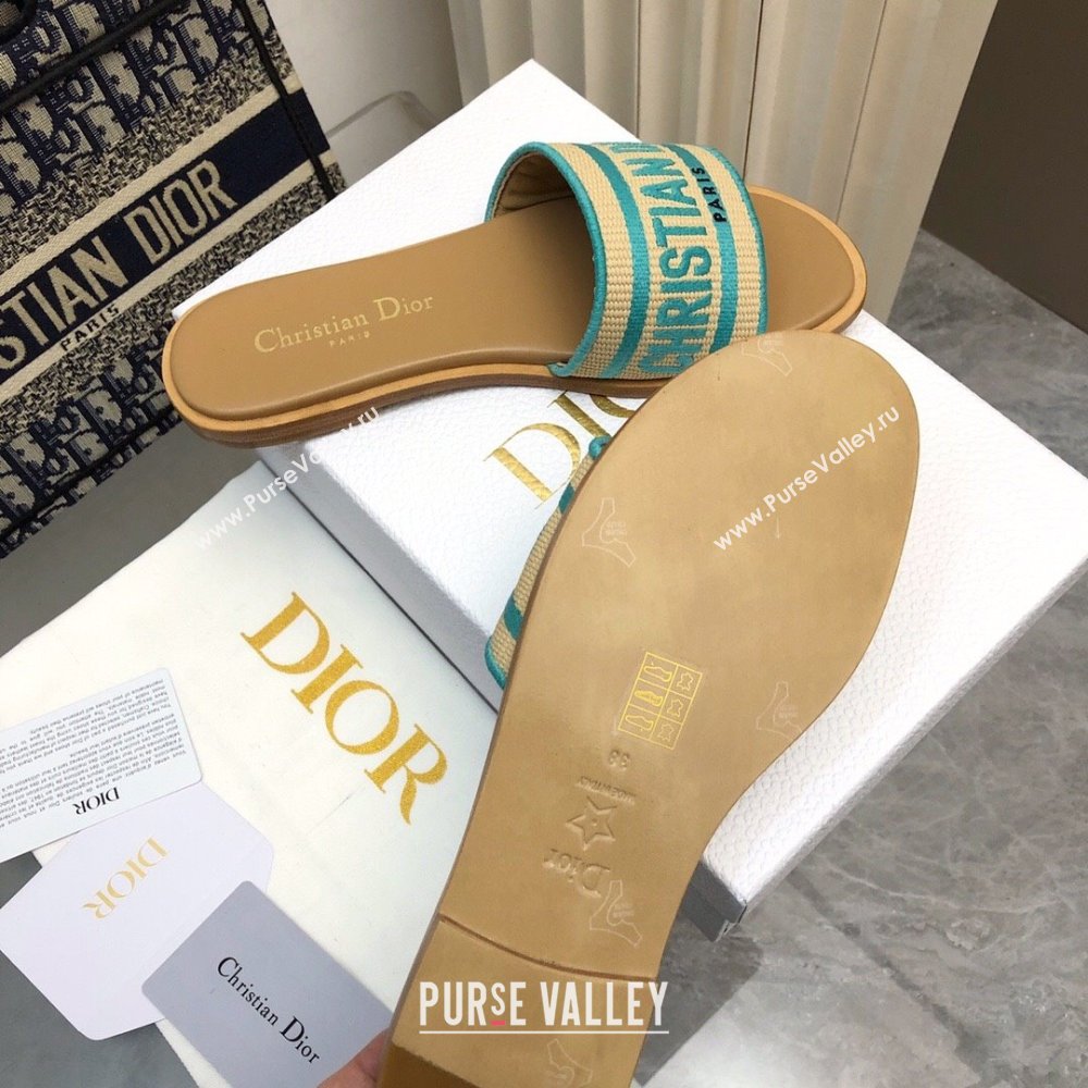 Dior Dioriviera Dway Flat Slides Sandal in Raffia Straw and Embroidered Cotton Green 2024 NO.171 (MD-240702037)