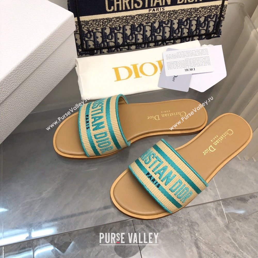 Dior Dioriviera Dway Flat Slides Sandal in Raffia Straw and Embroidered Cotton Green 2024 NO.171 (MD-240702037)