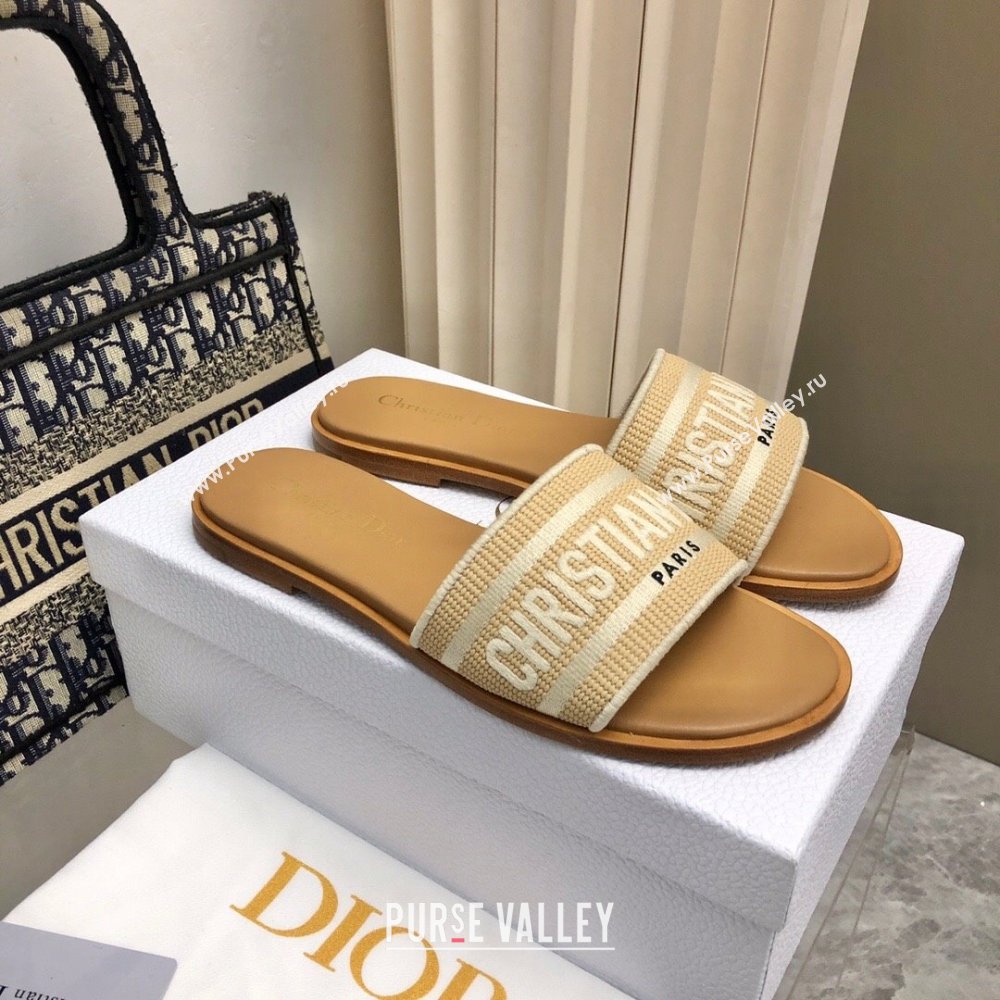 Dior Dioriviera Dway Flat Slides Sandal in Raffia Straw and Embroidered Cotton Beige 2024 NO.171 (MD-240702038)