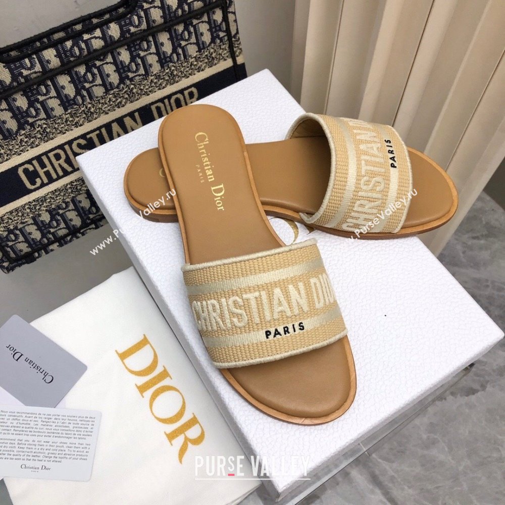 Dior Dioriviera Dway Flat Slides Sandal in Raffia Straw and Embroidered Cotton Beige 2024 NO.171 (MD-240702038)