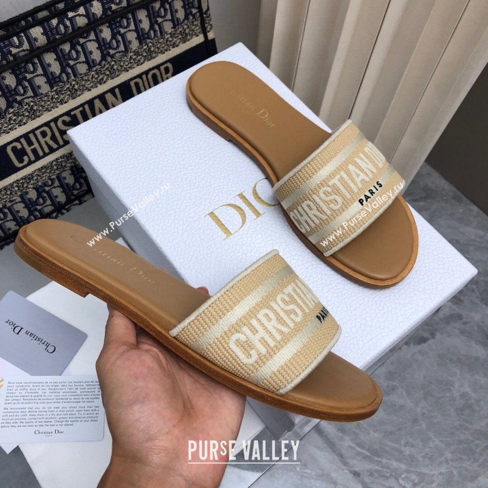 Dior Dioriviera Dway Flat Slides Sandal in Raffia Straw and Embroidered Cotton Beige 2024 NO.171 (MD-240702038)