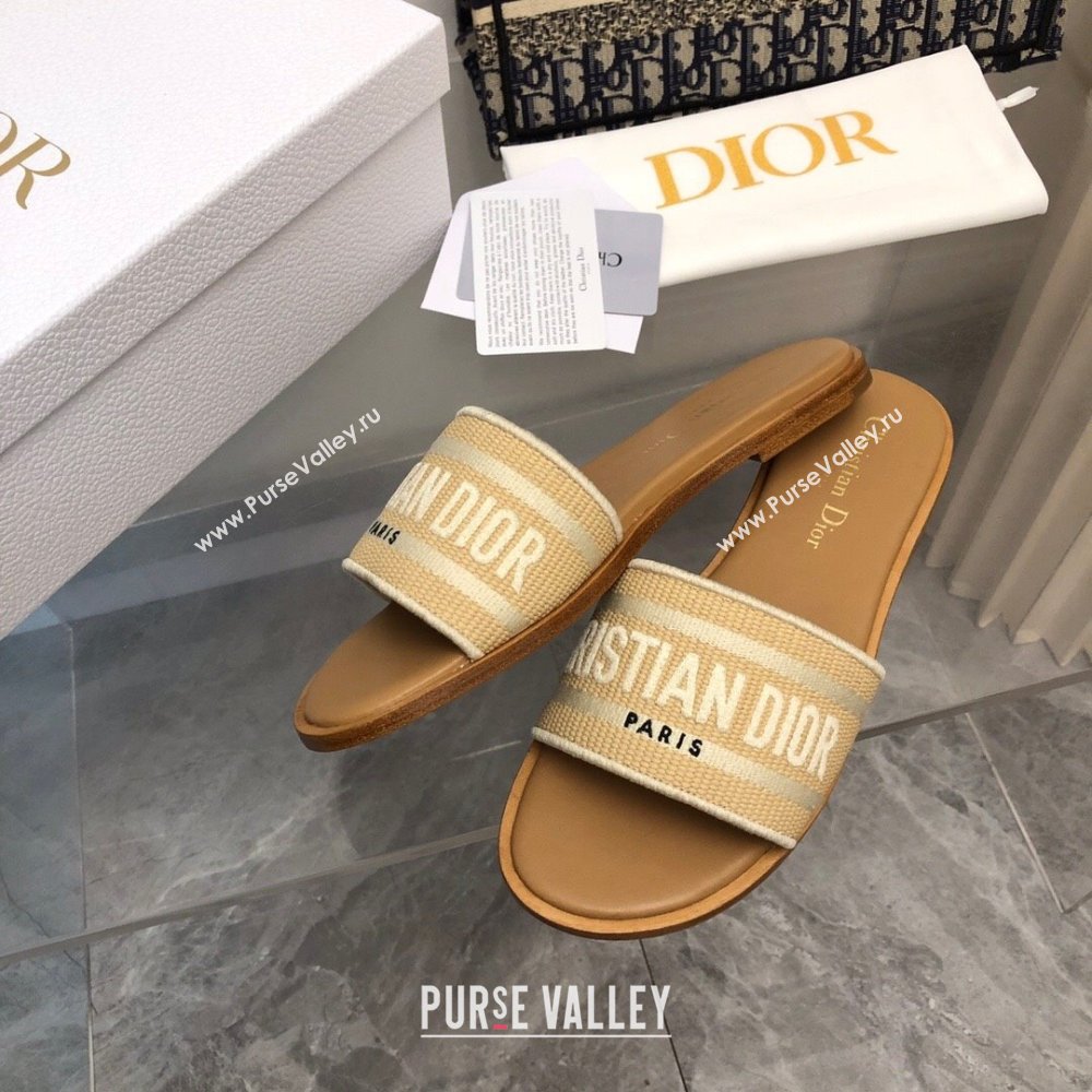 Dior Dioriviera Dway Flat Slides Sandal in Raffia Straw and Embroidered Cotton Beige 2024 NO.171 (MD-240702038)