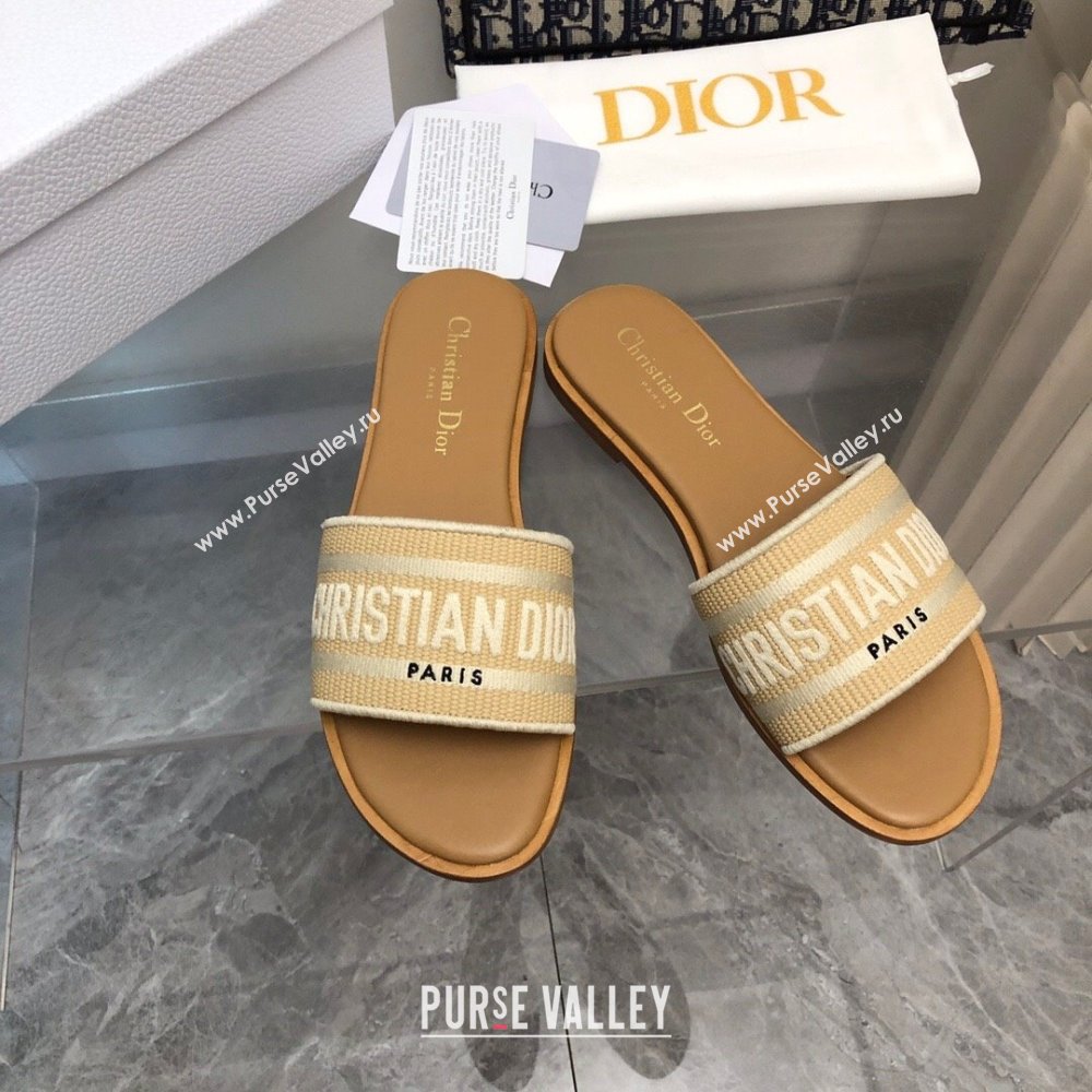 Dior Dioriviera Dway Flat Slides Sandal in Raffia Straw and Embroidered Cotton Beige 2024 NO.171 (MD-240702038)